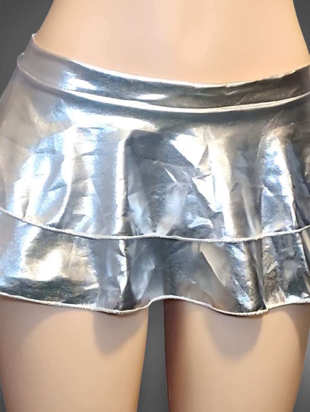 Women's Silver Dancewear Skirt Size L Micro Mini Skirt Rave Exotic Y2K Stripper - Picture 2 of 7